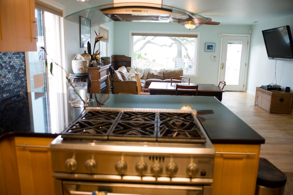 Newly renovated kitchen with gas stove top.