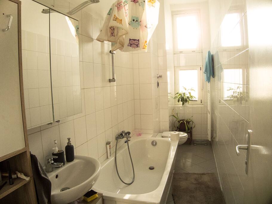 this is our bright and clean bathroom