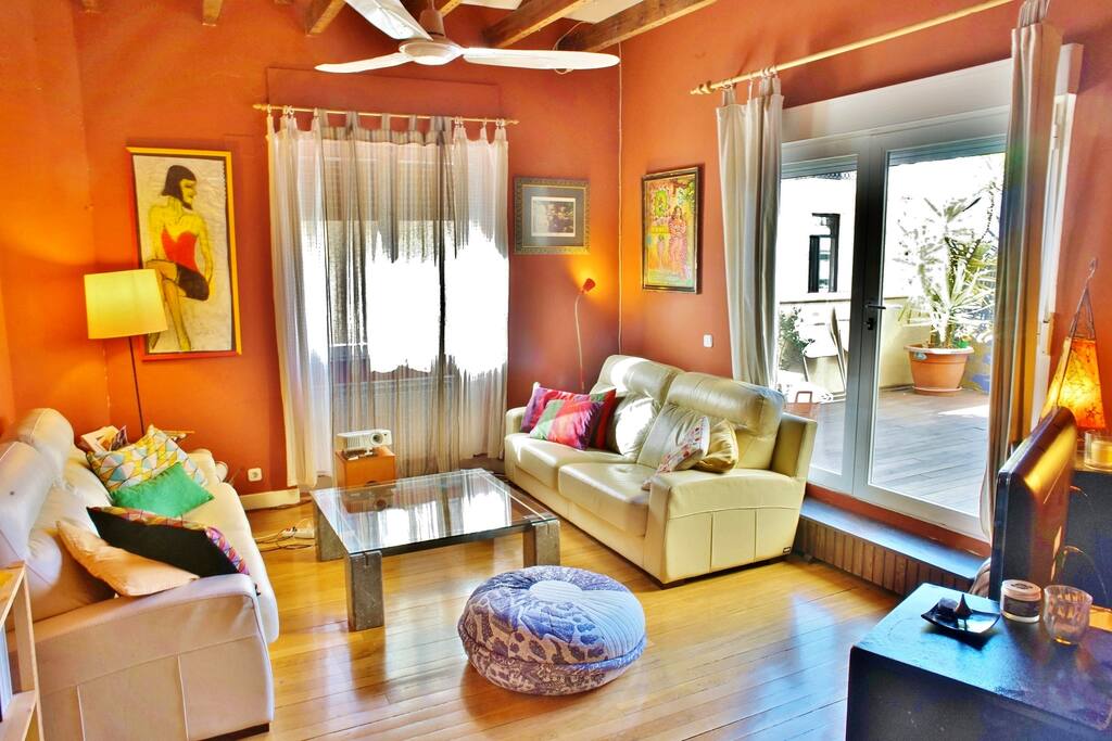 Bright, spacious living room and terrace
