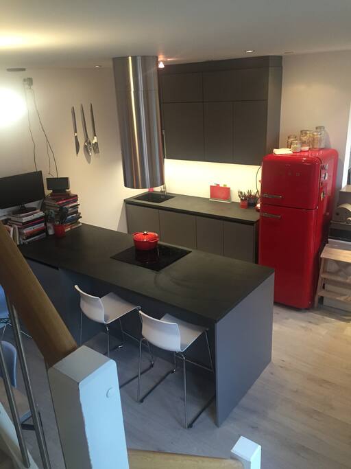 Full kitchen with microwave