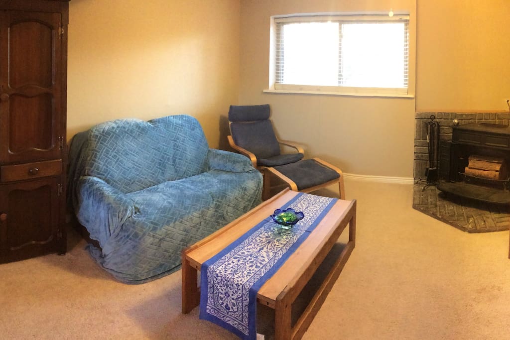 The living room area is an open floor plan to the dinning and kitchen space, so it is quite large and there is plenty of space for yoga or just relaxing.