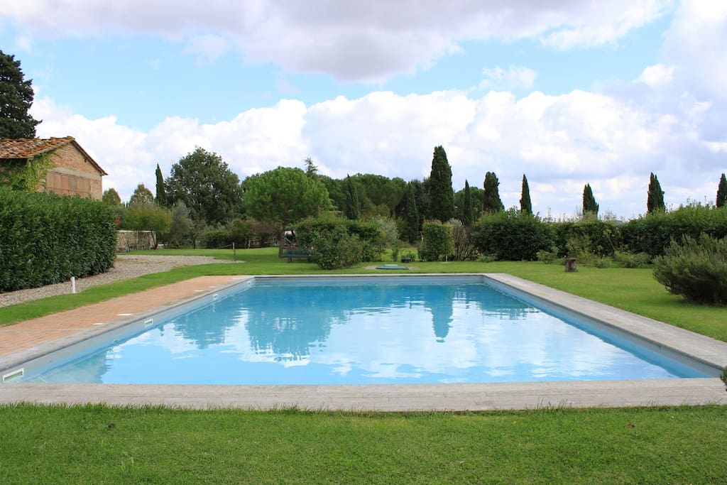 swimming pool, high plants and mediterranean vegetation