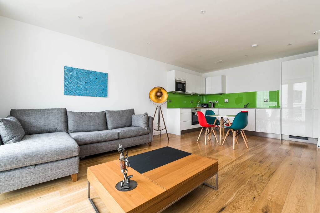 Bright, big, stylish open plan living area