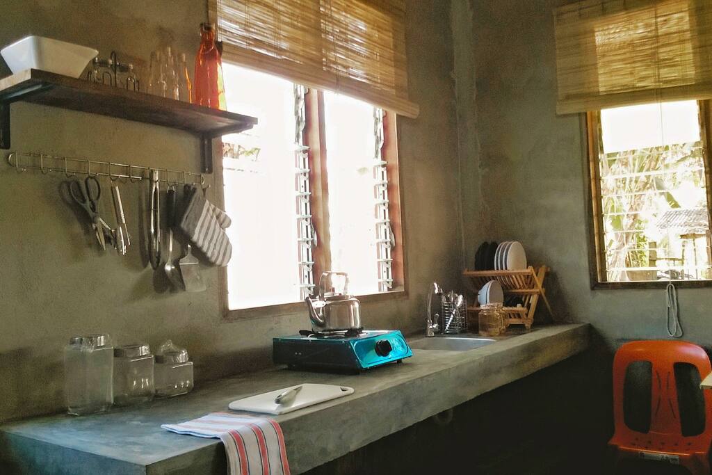 The kitchen has all the necessities for preparing your fresh market finds.