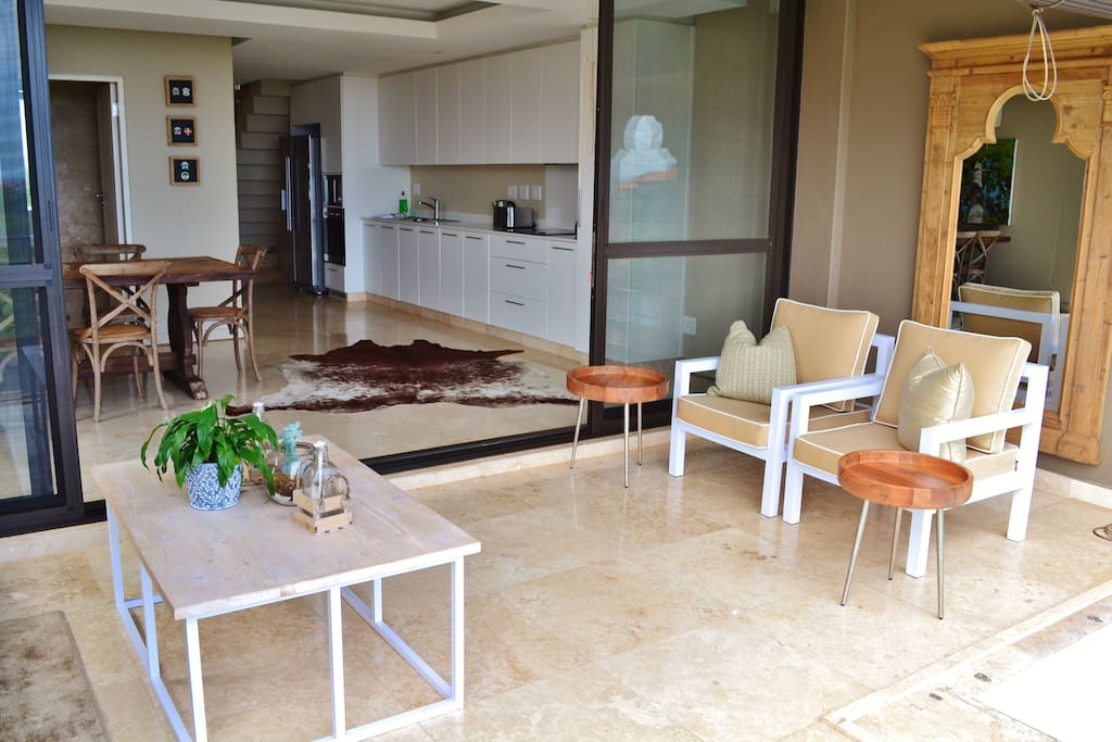Patio into dining and kitchen.