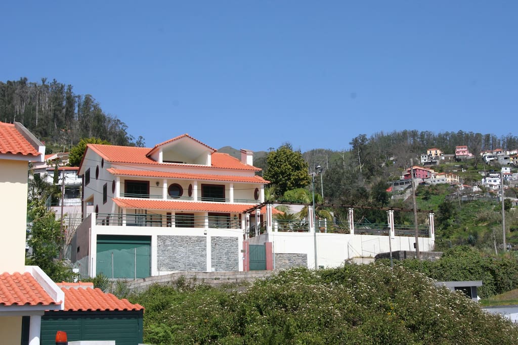 Frontal view of elevated private detached villa