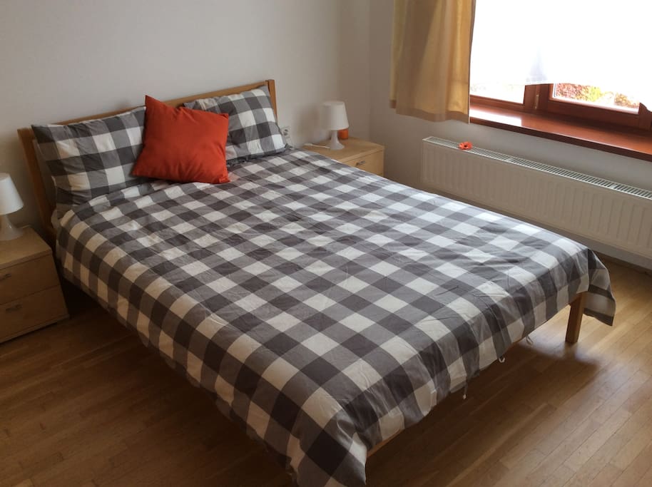 Comfortable Separate Double Bedroom with Double Wardrobes, lots of drawer and hanging space, bedding is provided.