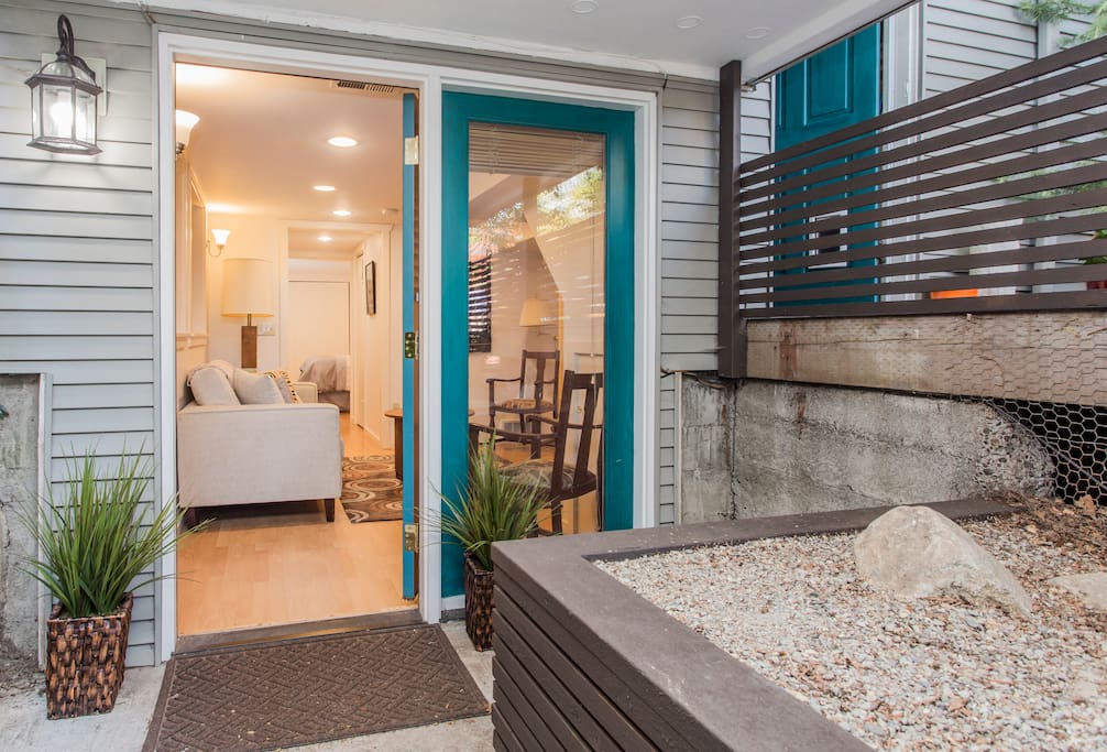 Here is the lower entrance to the separate, two bedroom unit for your Airbnb stay.