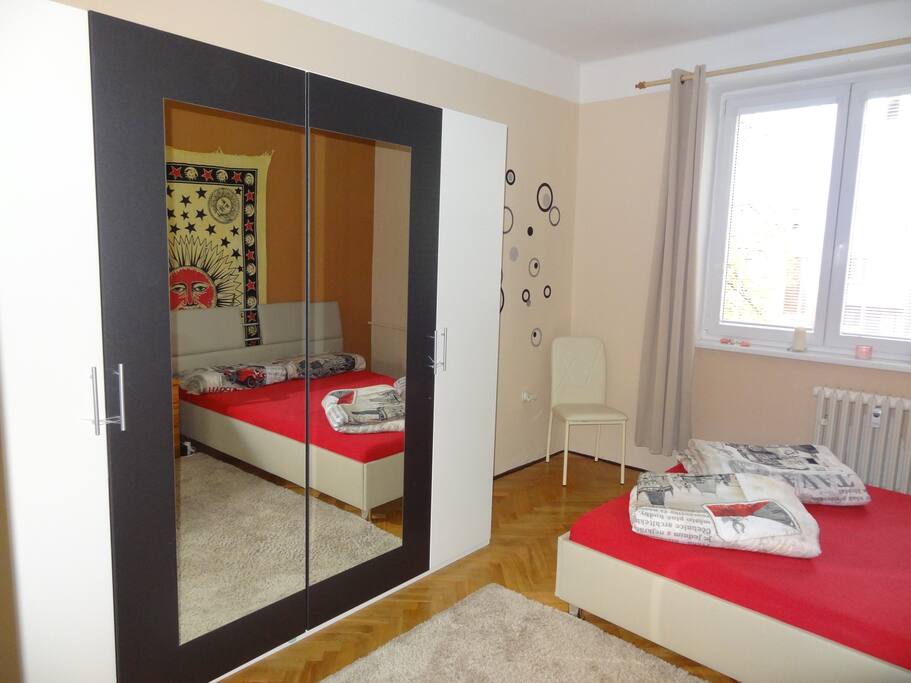 Wardrobe in bedroom however not for use for guests. There is extra one in the living room for you.