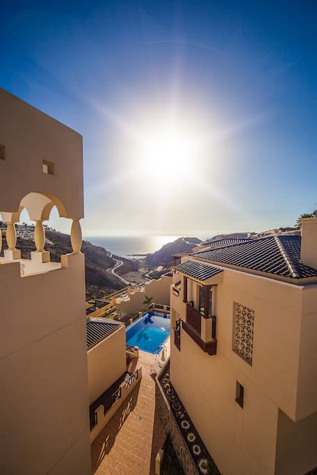 View from parking to the sea and Amadores beach