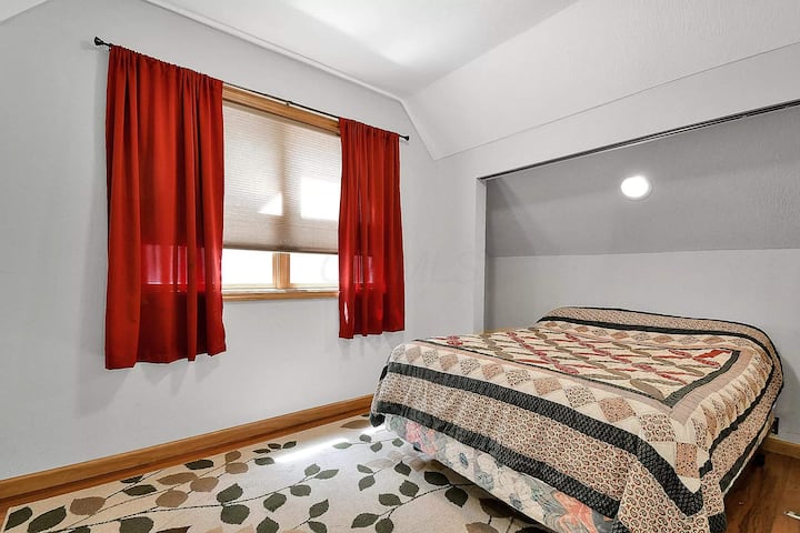 Upstairs bedroom comes equipped with a full size bed.