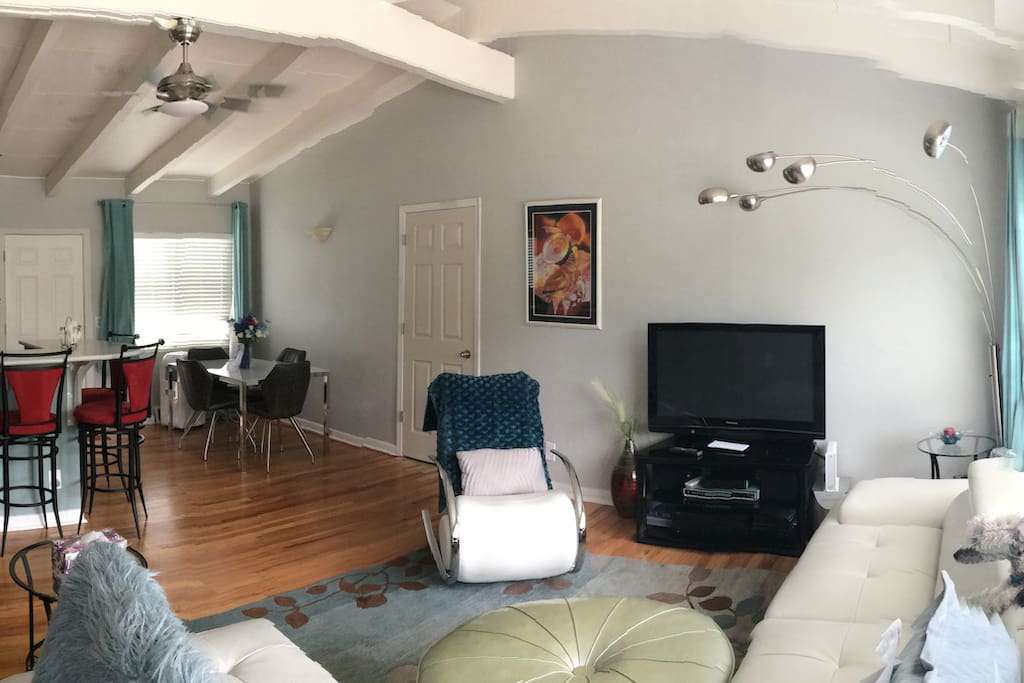 panoramic view of living rm & dining rm