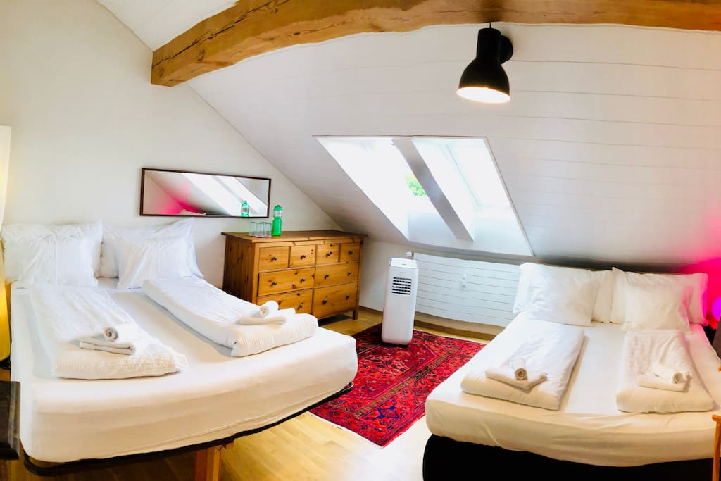 With friends and family room very comfortable climatized, cozy, 160 bed large with two Velux windows and