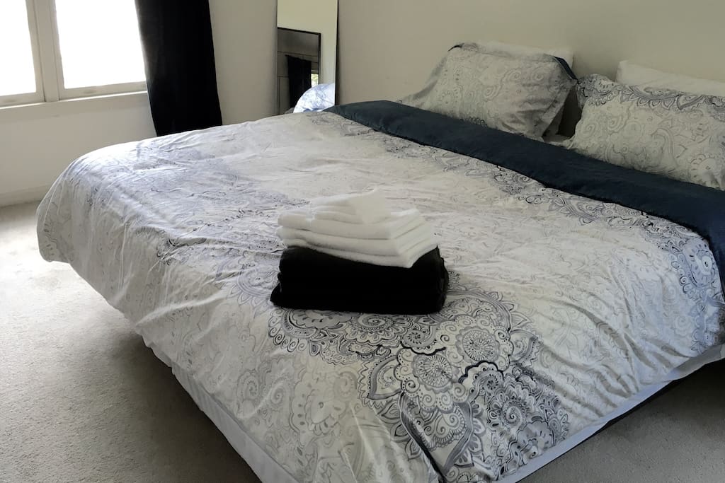 New king size mattress, private bedroom with it's own bathroom
