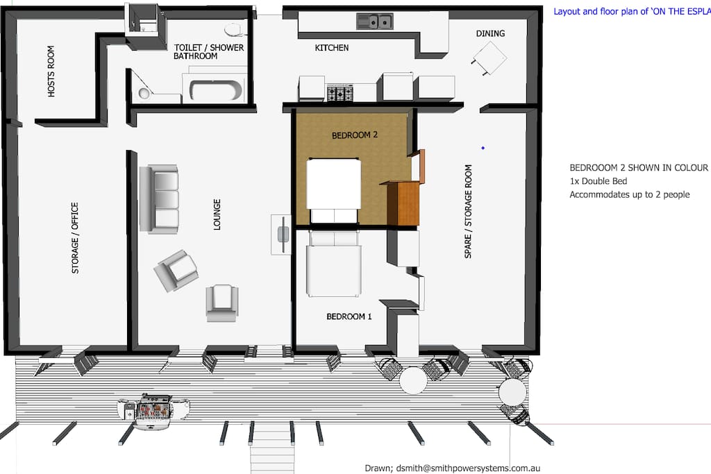 Floor Layout. Both bedroom 1 and 2 are available