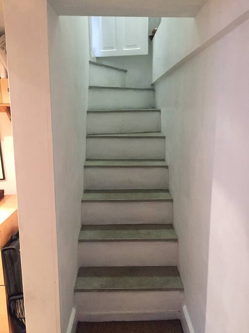 The limestone stairs to the basement.