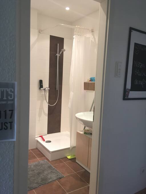 Blick Wohnzimmer/Flur ins Bad