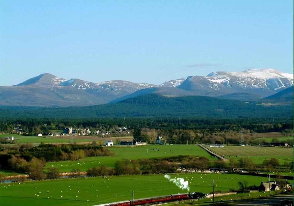 Strathspey, steam train, Nethy Bridge and Cairngorm Mountains