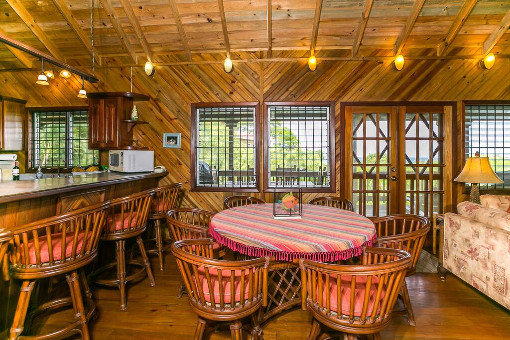 Dining, kitchen with extra bar seating