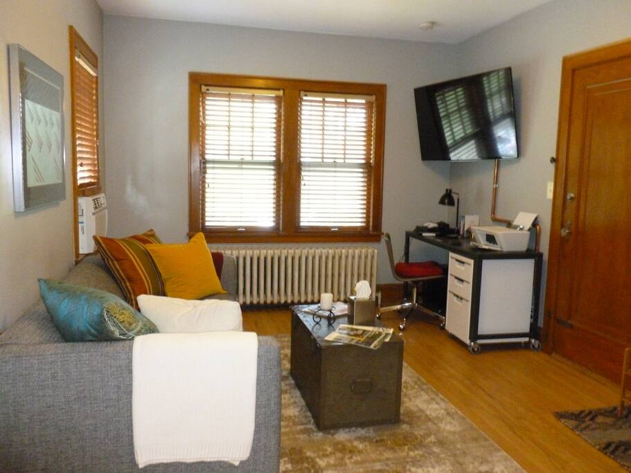 The sofa pulls out and has a memory foam mattress as well!