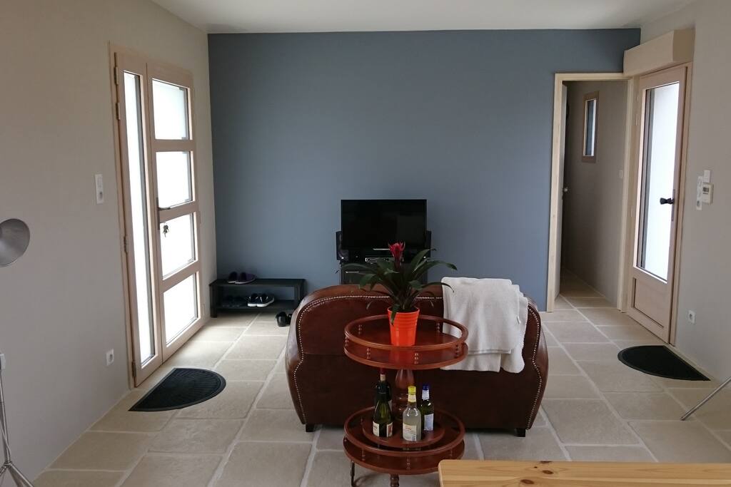 grande pièce à vivre avec cuisine ouverte, style moderne.