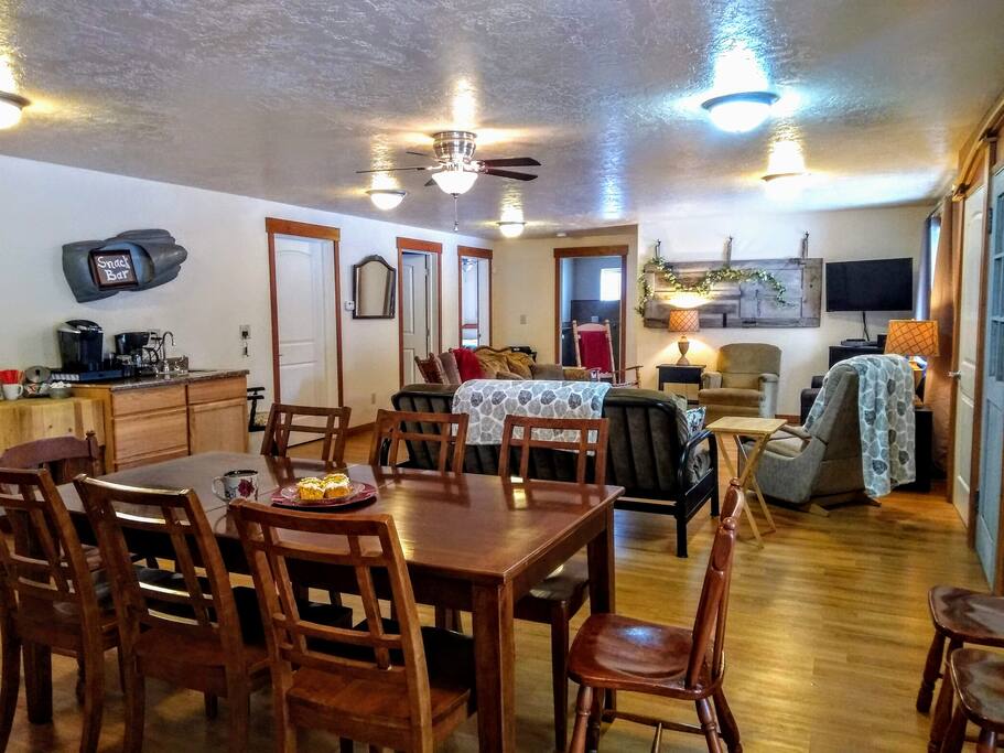 The spacious great room is comfortable and inviting