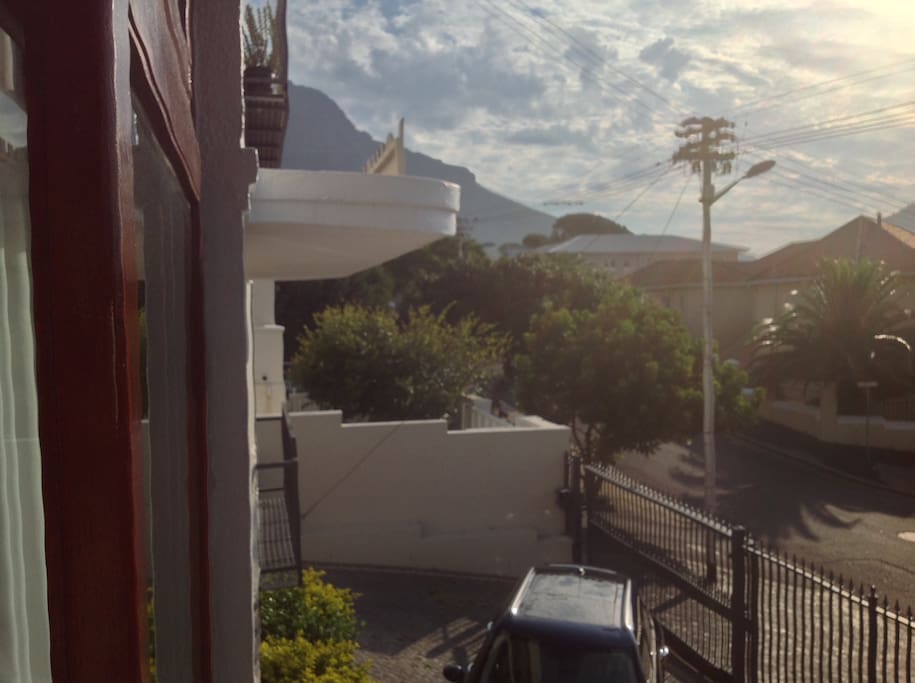 View from balcony of city bowl, table mountain and lions head