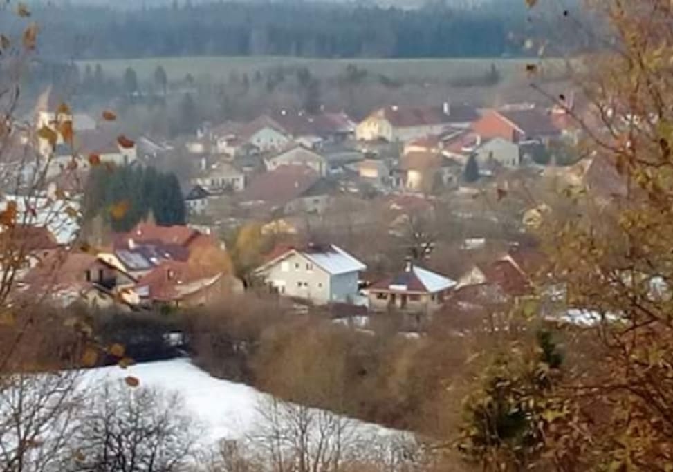Notre maison en bardage gris se situe au pied de la côte de Bonnevaux