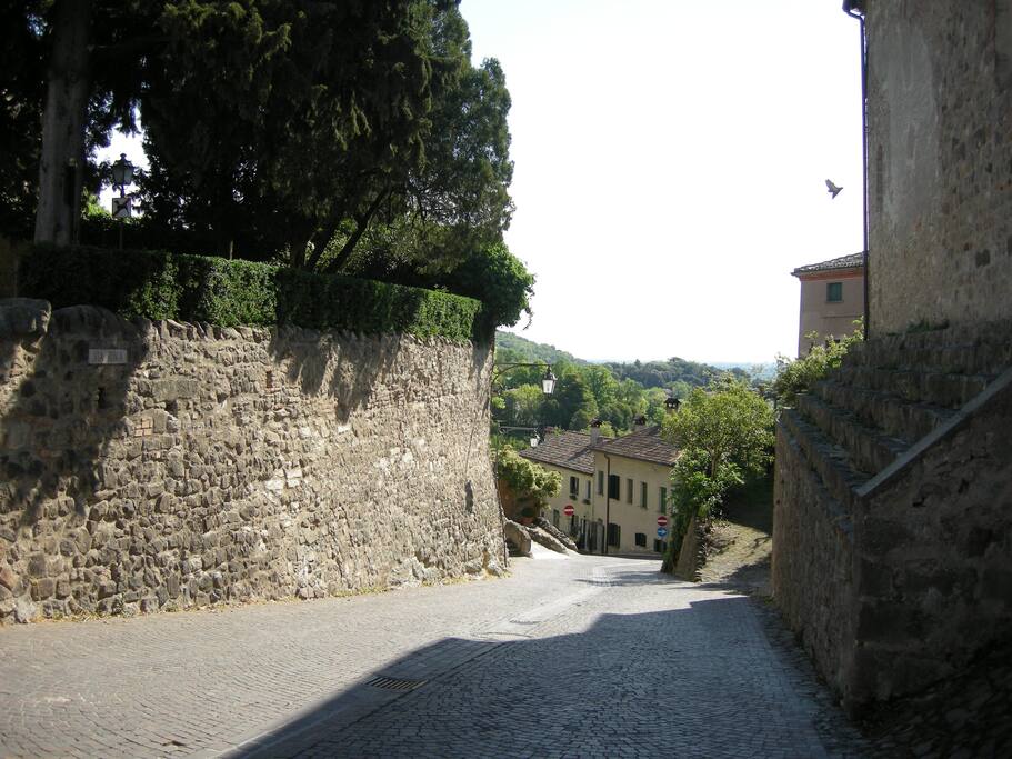 dalla sommità del borgo: via Spinei è la stradina che si scorge a sinistra dopo il muro