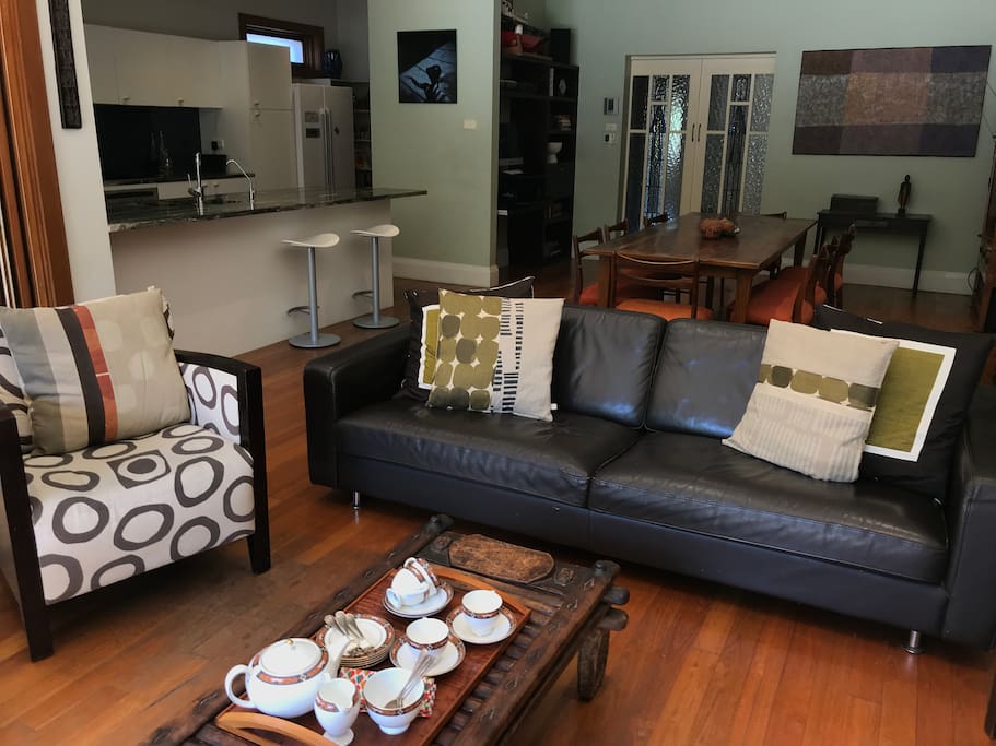 Leather lounge and armchairs