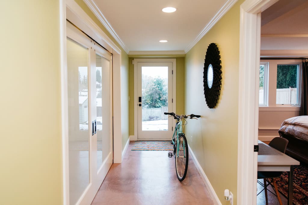 There is room for bikes etc. outside the room. Don't worry, this one will be out of the way.