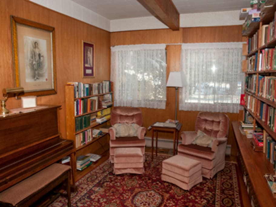 library, with piano