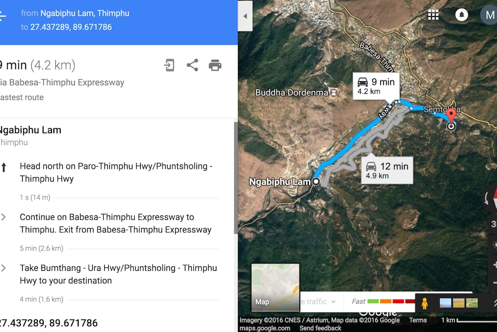Directions to Thimphu Bed & Breakfast, Post Box 321, Semthokha