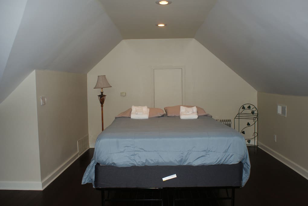 Private Upstairs Bonus room: available for entertaining or accommodates a nightly stay in queen real bed +/-queen size air mattress. Bonus area does not have door.