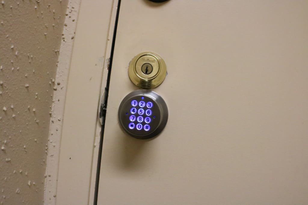 There is a 5-digit passcode on the door handle, so you'll have privacy in your bedroom.