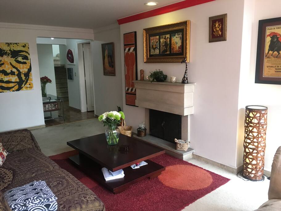 Living room with fireplace