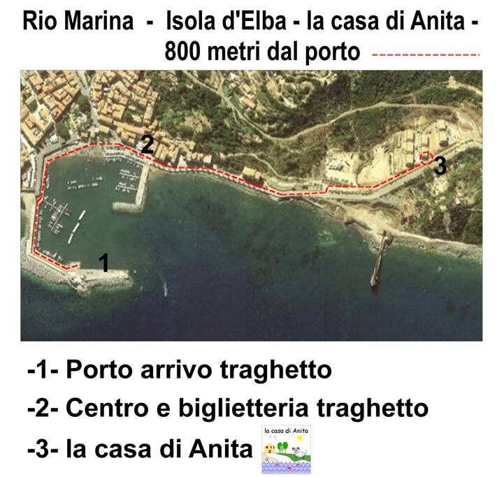 Porto di Rio Marina e distanza dell'appartamento.
