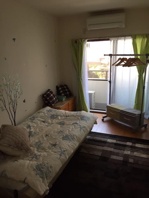 We provide a semi double bed and a futon for request