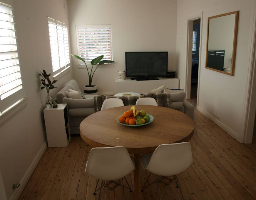 Sun drenched dining and living combined.