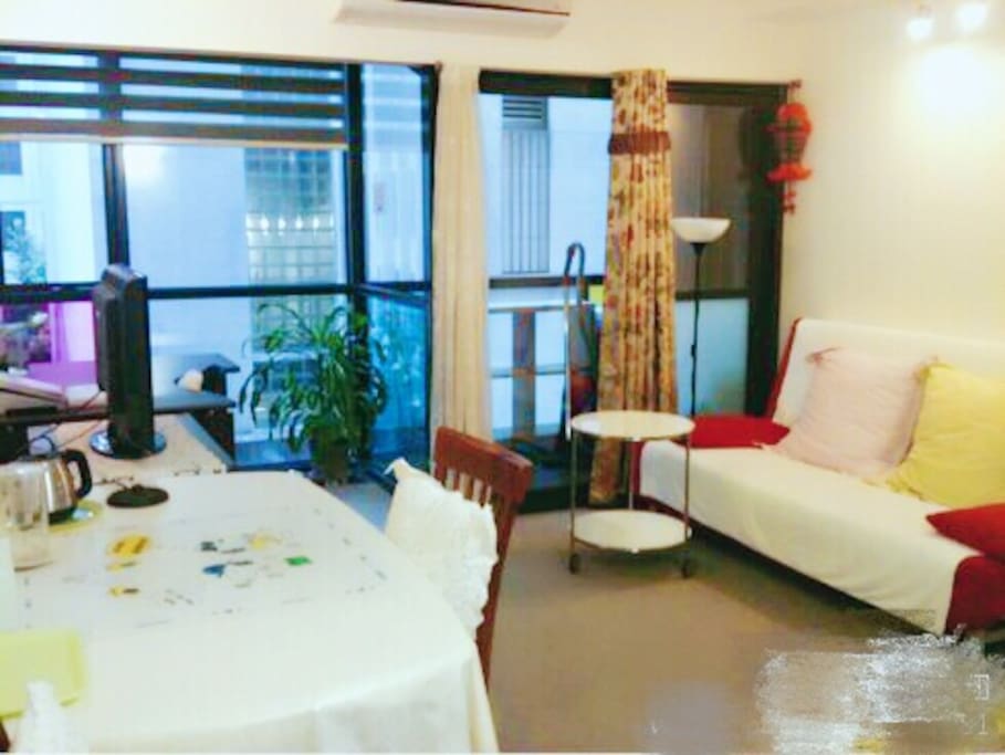 Fully furnished, Large living room, with balcony access. Comfortable sofa bed can accommodate for 2 people.