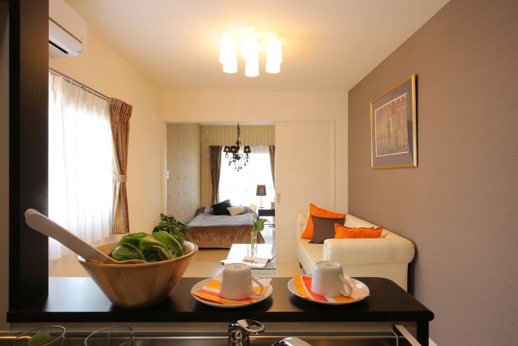 view from kitchen to the living room