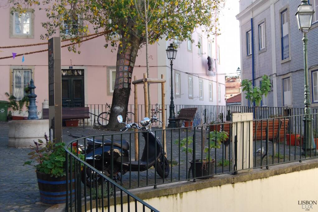 Praça dos Trigueiros, petite place, où se situe le logement.