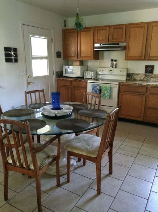 Downstairs kitchen/dining area.