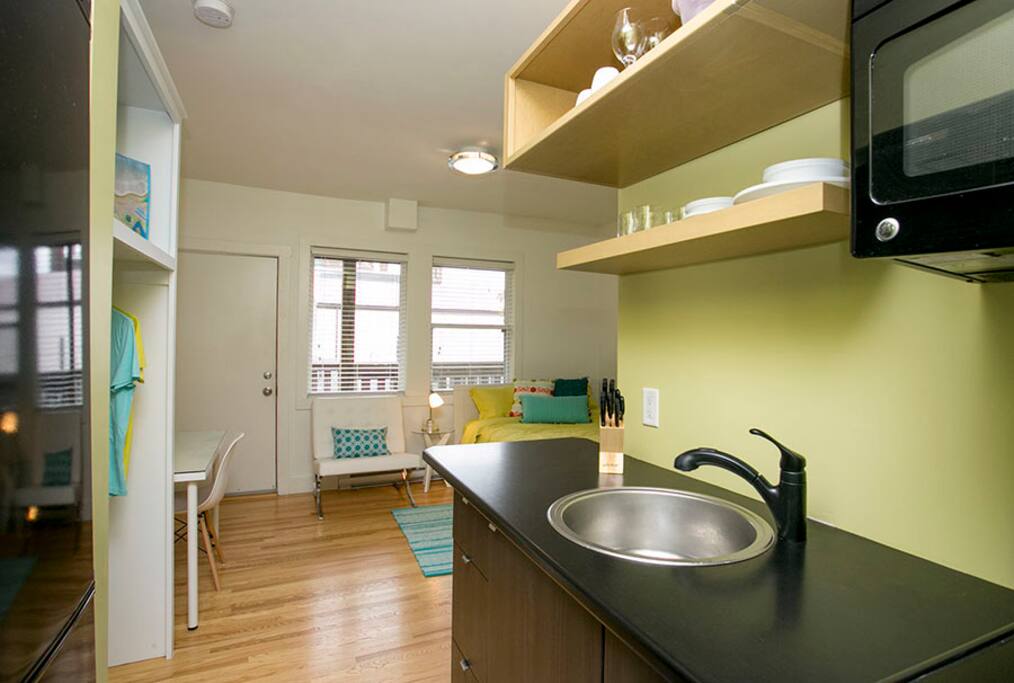 Fully stocked kitchen.