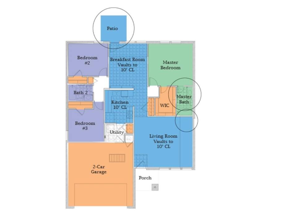 In this floorplan, the guest bedroom is #3. Guest has private access to bed 3, bath 2, and shared access to kitchen, utility/laundry, and breakfast room.