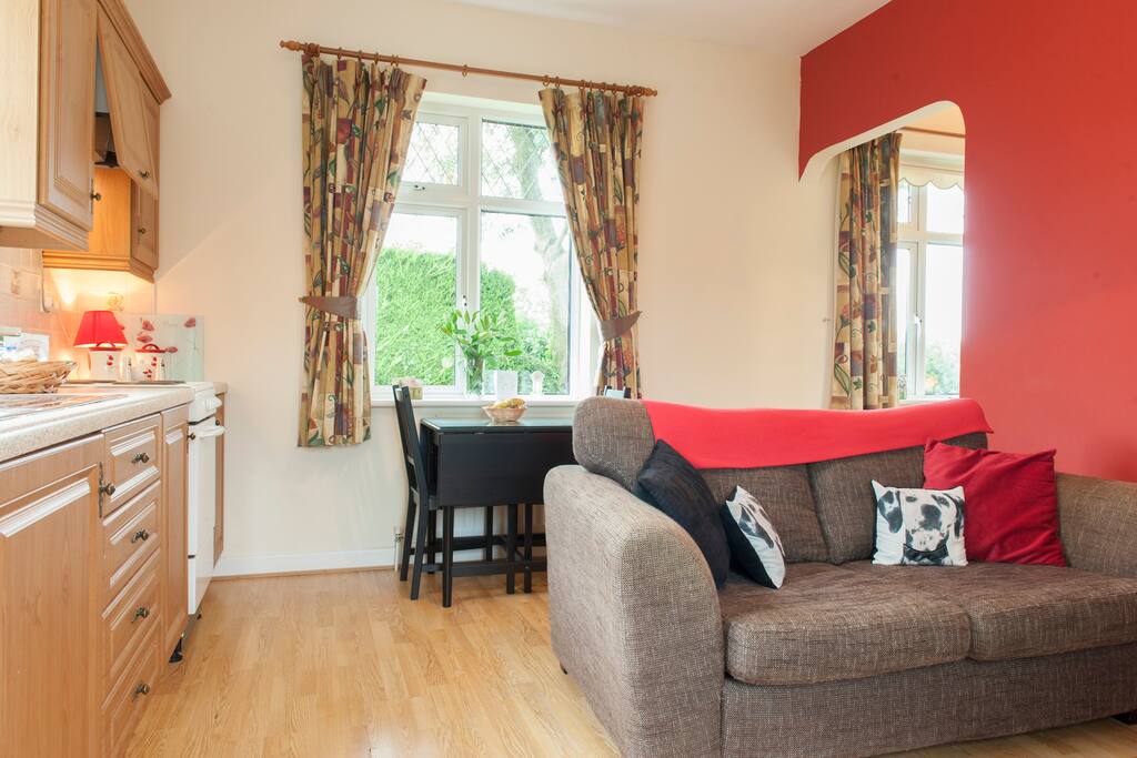 Separate dining and living area
