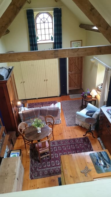 View from the open plan double bed sleeping gallery.