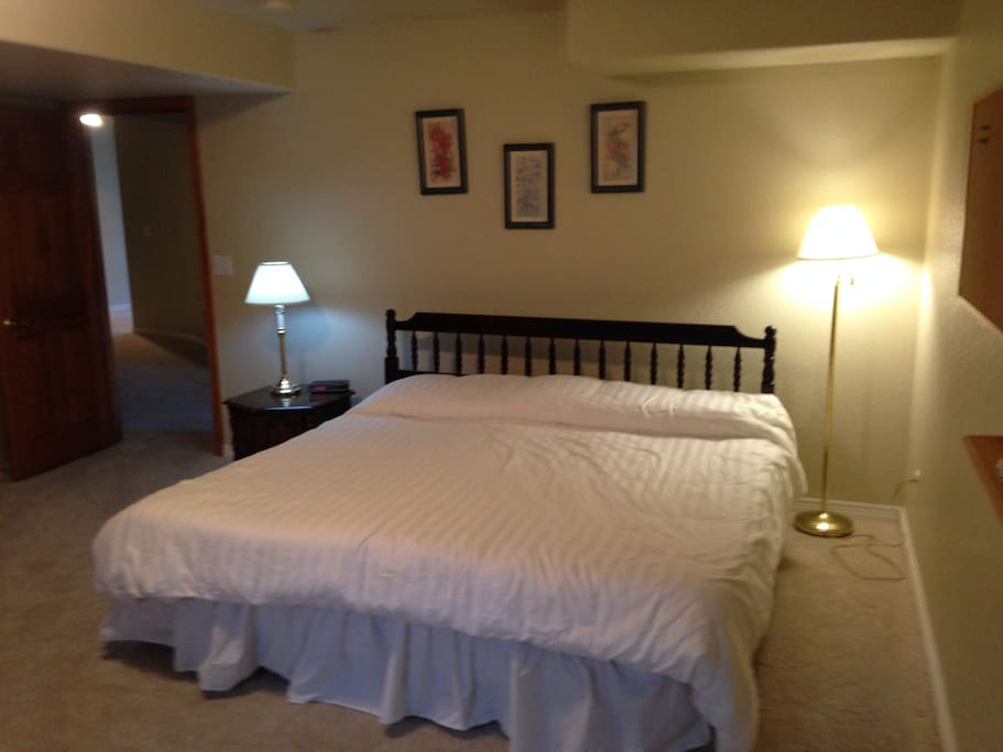 Primary separate bedroom. King bed comprised of two attached twin beds