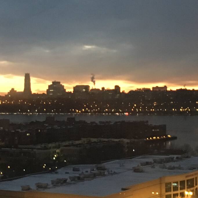 View of Manhattan and Hudson River from your bedroom window.