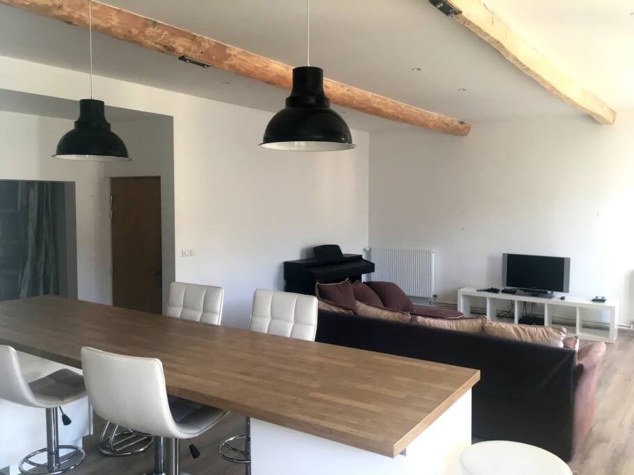 Lounge with electric piano, TV and X-Box 360